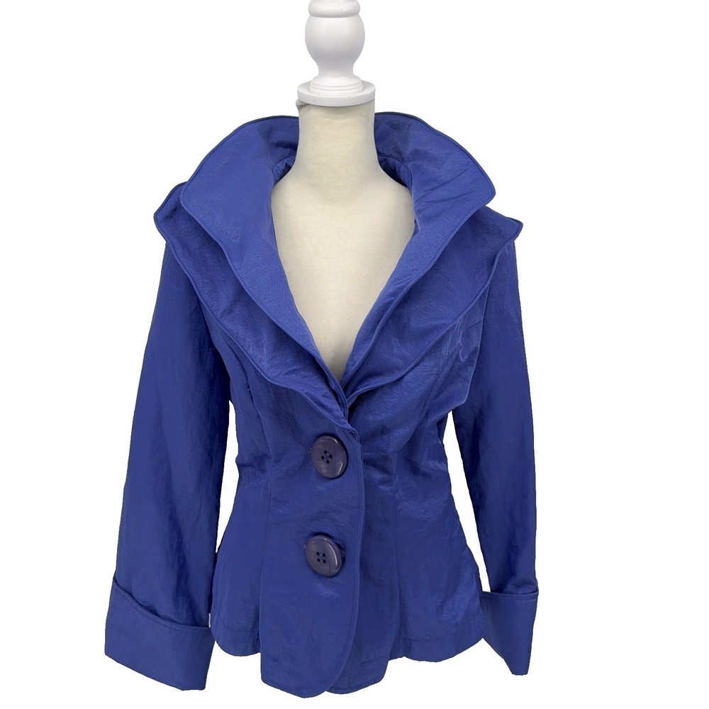 Vintage Design Today's Periwinkle Blue Wired Ruffle Collar Nylon Jacket - Size M